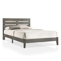 Minimalist Modern Grey Wood Platform Bed Frame with Headboard