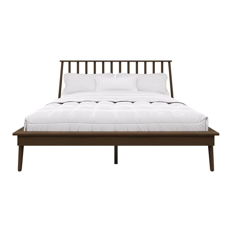 Solid Wood Platform Bed Frame with Slatted Headboard, Mid-Century Modern Style, Dark Walnut Finish Solid Wood Platform Bed Frame with Slatted Headboard, Mid-Century Modern Style, Dark Walnut Finish