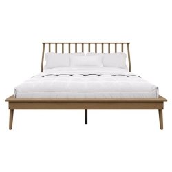 Minimalist Wooden Platform Bed Frame with Slat Headboard