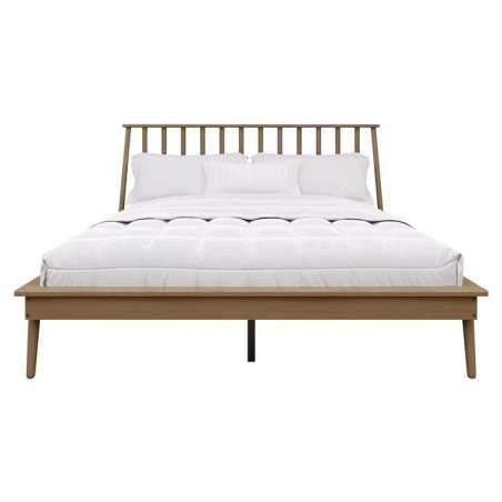 Minimalist Wooden Platform Bed Frame with Slat Headboard