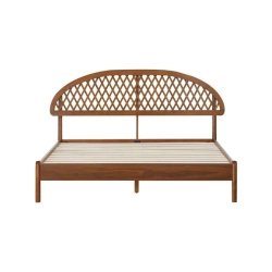 Elegant Brown Wood Bed Frame with Lattice Headboard Queen Size