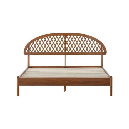 Elegant Brown Wood Bed Frame with Lattice Headboard Queen Size