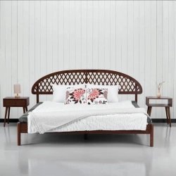Elegant Solid Wood Bed Frame with Handcrafted Lattice Headboard