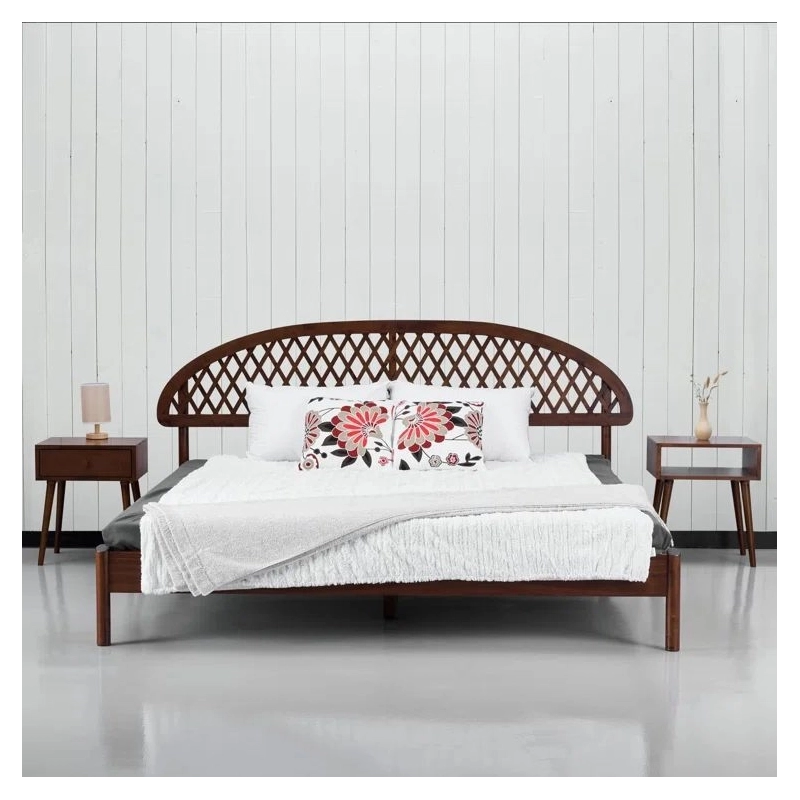 Elegant Solid Wood Bed Frame with Handcrafted Lattice Headboard