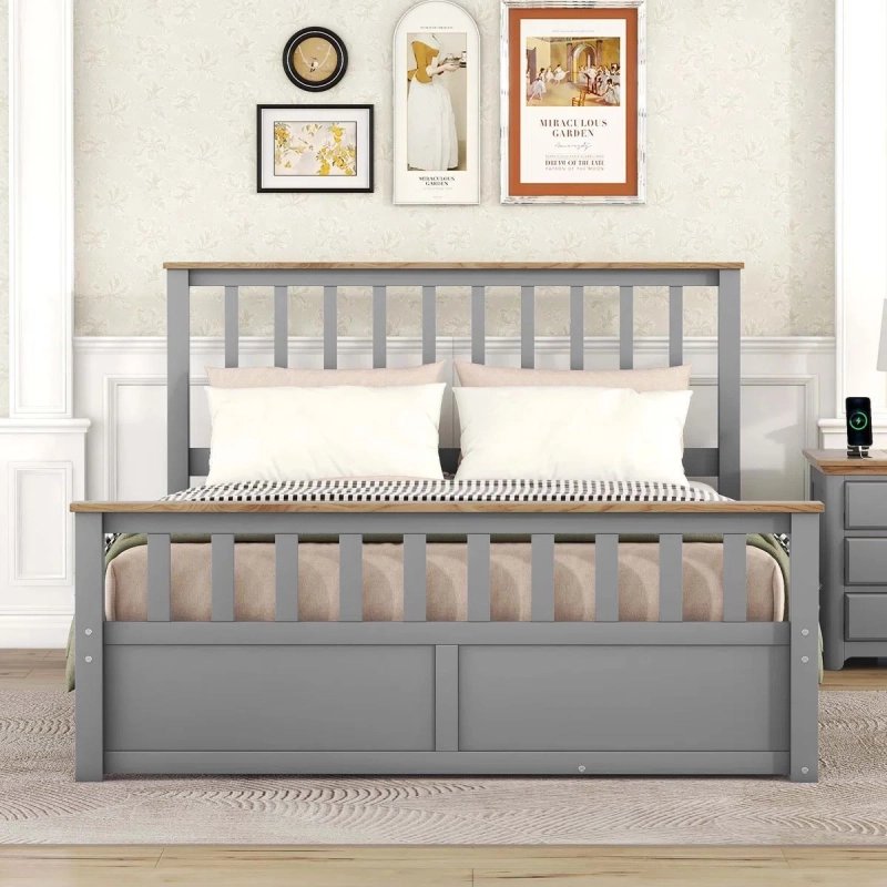 Solid Wood Bed Frame with Storage Drawers - Grey Finish Solid Wood Bed Frame with Storage Drawers - Grey Finish
