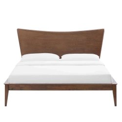 Modern Sculpted Brown Wood Bed Frame