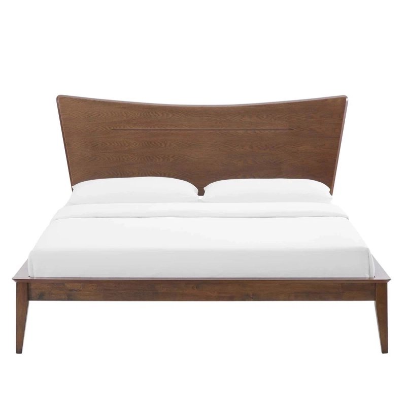 Modern Sculpted Brown Wood Bed Frame Modern Sculpted Brown Wood Bed Frame