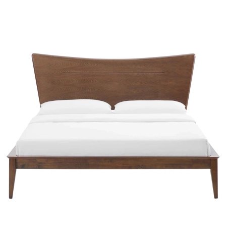 Modern Sculpted Brown Wood Bed Frame