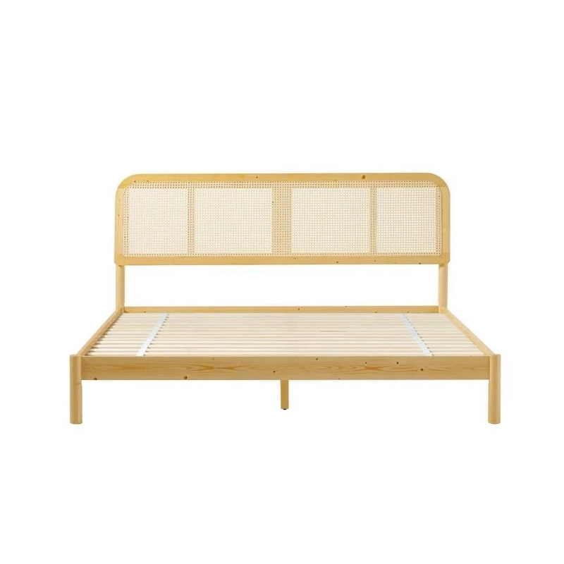 Minimalist Solid Wood Bed Frame with Natural Rattan Headboard Minimalist Solid Wood Bed Frame with Natural Rattan Headboard