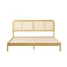 Minimalist Solid Wood Bed Frame with Natural Rattan Headboard