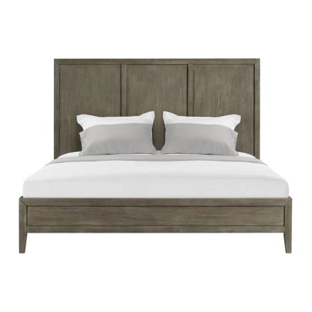 Modern Solid Wood Bed Frame with Panelled Headboard