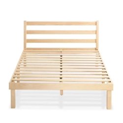 Natural Wood Minimalist Platform Bed Frame with Headboard