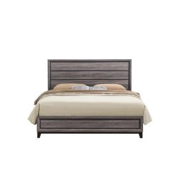 Modern Minimalist Wood Bed Frame with Slat Headboard