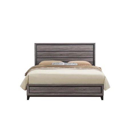 Modern Minimalist Wood Bed Frame with Slat Headboard