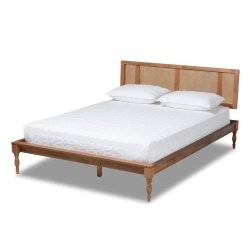 Handcrafted Wood and Rattan Queen Bed Frame