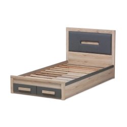 Modern Single Bed Frame with Storage Drawers and Upholstered Headboard