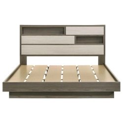 Modern Two-Tone Wood Platform Bed Frame with Integrated Storage Headboard