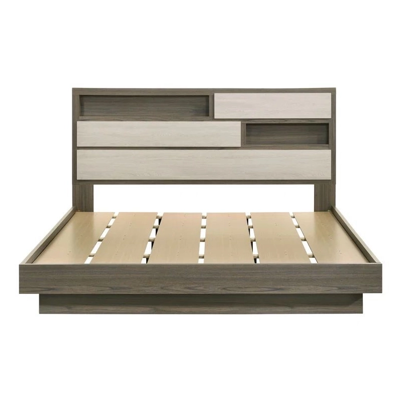 Modern Two-Tone Wood Platform Bed Frame with Integrated Storage Headboard Modern Two-Tone Wood Platform Bed Frame with Integrated Storage Headboard