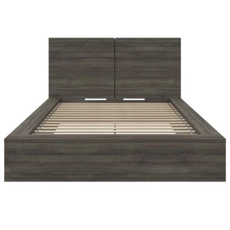 Contemporary Minimalist Wood Bed Frame Dark Grey Finish