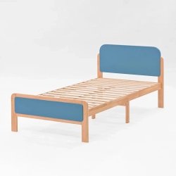 Modern Minimalist Wood Twin Bed Frame with Blue Panels