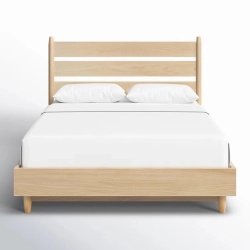 Solid Wood Platform Bed Frame with Slatted Headboard, Modern Minimalist Style
