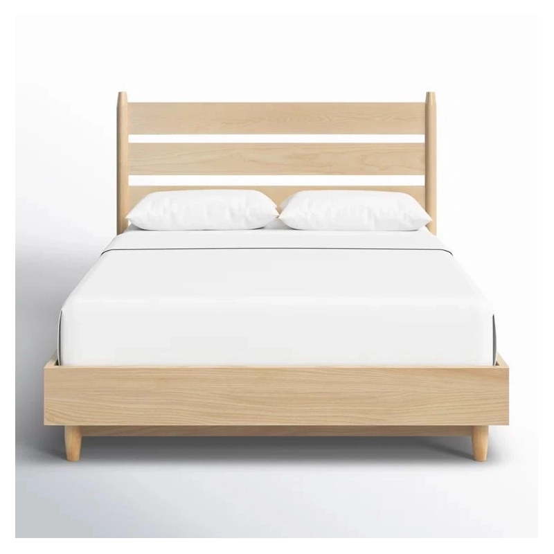 Solid Wood Platform Bed Frame with Slatted Headboard, Modern Minimalist Style Solid Wood Platform Bed Frame with Slatted Headboard, Modern Minimalist Style