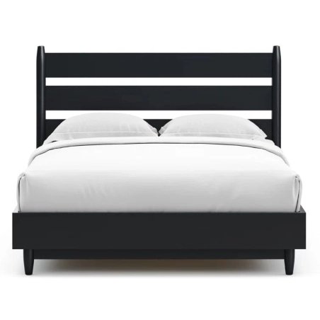 Modern Black Wood Queen Bed Frame with Headboard