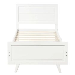 White Wood Minimalist Bed Frame with Slats