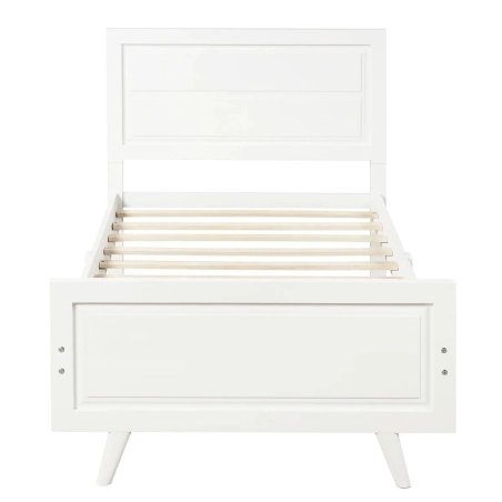 White Wood Minimalist Bed Frame with Slats