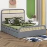 Contemporary Grey Bed Frame with Rattan Headboard and Storage Drawers