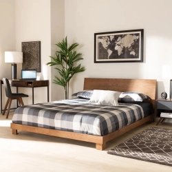 Mid-Century Modern Low Profile Platform Wood Bed Frame