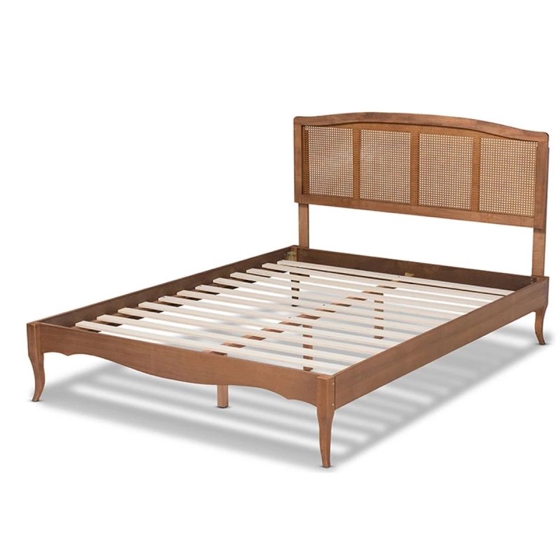 Classic Wooden Bed Frame with Rattan Headboard Classic Wooden Bed Frame with Rattan Headboard
