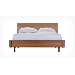 Solid Wood Platform Bed with Headboard and Metal Legs