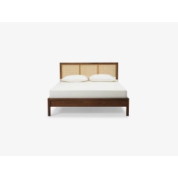 Solid Wood Bed Frame with Rattan Headboard Modern Design