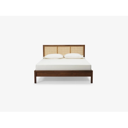Solid Wood Bed Frame with Rattan Headboard Modern Design