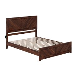 Solid Wood Bed Frame with Herringbone Design Headboard and Footboard