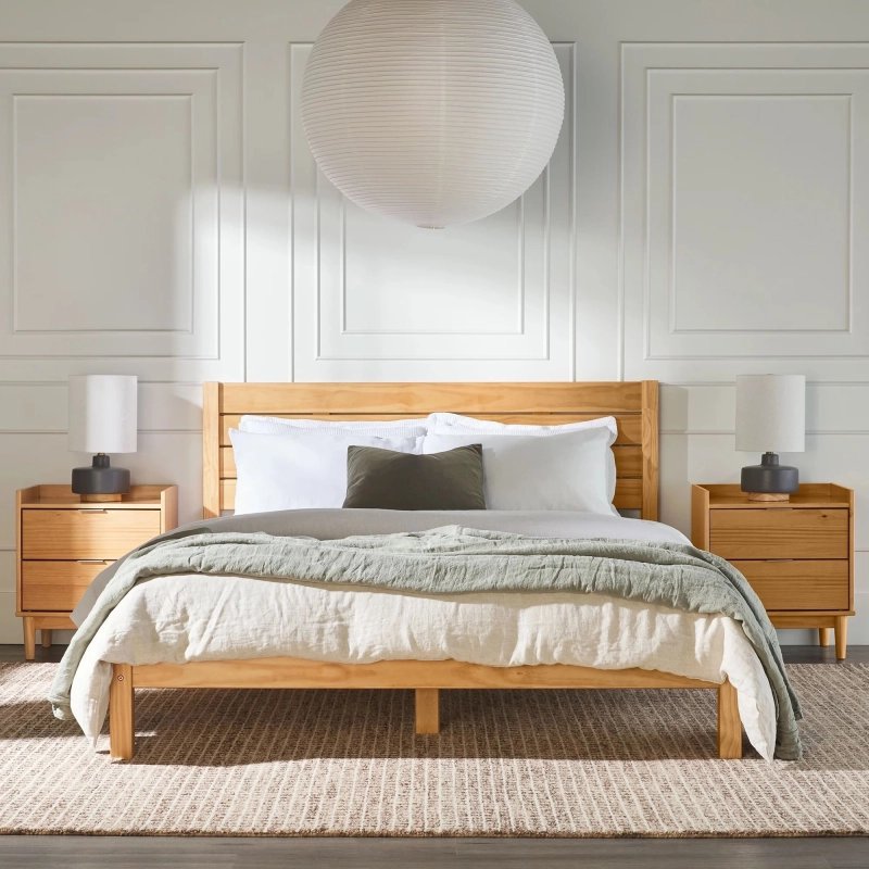 Natural Solid Wood Bed Frame Modern Minimalist Design Natural Solid Wood Bed Frame Modern Minimalist Design
