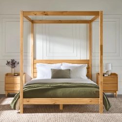 Minimalist Wooden Four Poster Bed Frame Solid Wood Construction