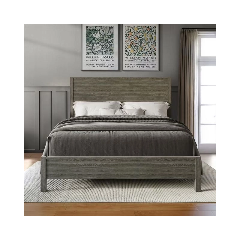 Modern Minimalist Wooden Bed Frame - Durable Grey Finish Modern Minimalist Wooden Bed Frame - Durable Grey Finish