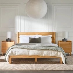 Modern Minimalist Solid Wood Bed Frame with Slatted Headboard