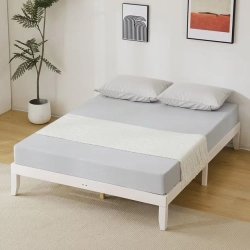 Minimalist Modern White Wood Platform Bed Frame Queen Size