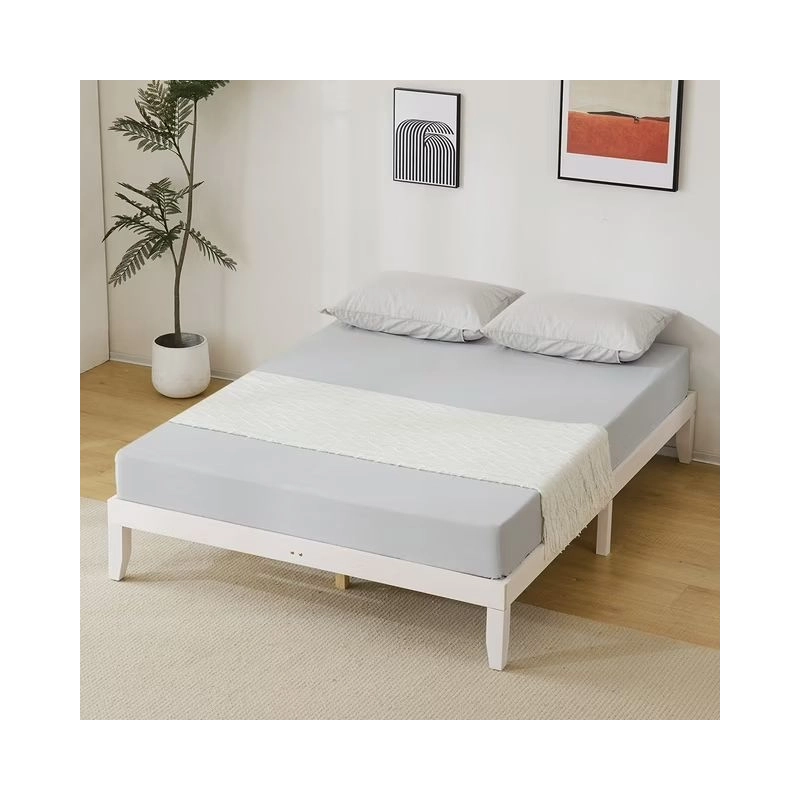 Minimalist Modern White Wood Platform Bed Frame Queen Size
