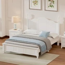 White Wooden Bed Frame Classic Style