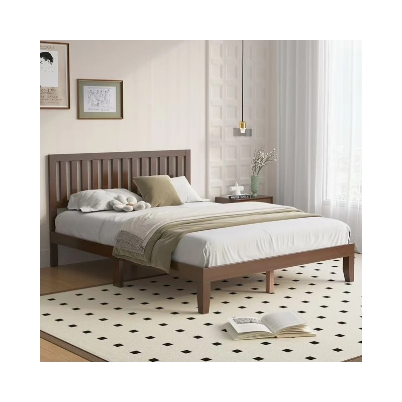 Solid Wood Platform Bed Frame with Slatted Headboard, Modern Bedroom Furniture Solid Wood Platform Bed Frame with Slatted Headboard, Modern Bedroom Furniture