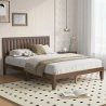 Solid Wood Platform Bed Frame with Slatted Headboard, Modern Bedroom Furniture