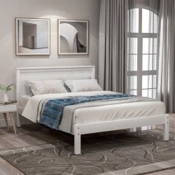 Minimalist White Solid Wood Bed Frame with Headboard