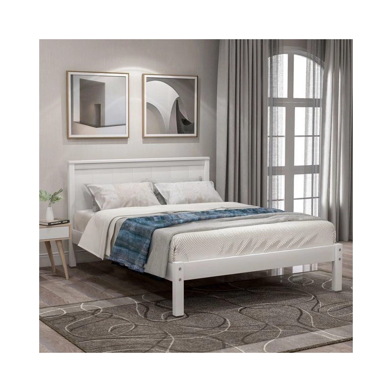 Minimalist White Solid Wood Bed Frame with Headboard Minimalist White Solid Wood Bed Frame with Headboard