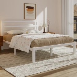Minimalist White Wood Queen Bed Frame with Headboard