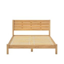 Modern Minimalist Solid Wood Bed Frame Queen Size with Slatted Base