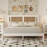 Modern White Wood and Rattan Headboard Bed Frame